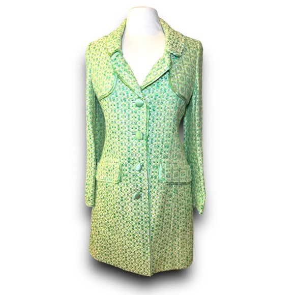 Banana Republic Jackets & Blazers - Banana Republic lime green/yellow belted tweed coat. Size M. Petite!